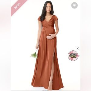 Azazie Alessia Maternity Stretch Satin Dress- Cedar Rose